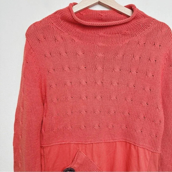 Pure Handknit Womens Size Small Mock Neck Coral  Knit Long Sleeve Tunic Sweater - Picture 8 of 15